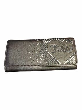Juicy Couture Metallic Charcoal Black Rhinestone Stud Heart Flap Continental
